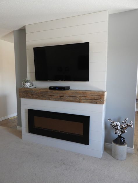 Electric Fireplace Living Room, Farmhouse Shiplap, Built In Electric Fireplace, Build A Fireplace, Fireplace Tv Wall, Shiplap Fireplace, Linear Fireplace, Fireplace Built Ins, Living Room Decor Fireplace