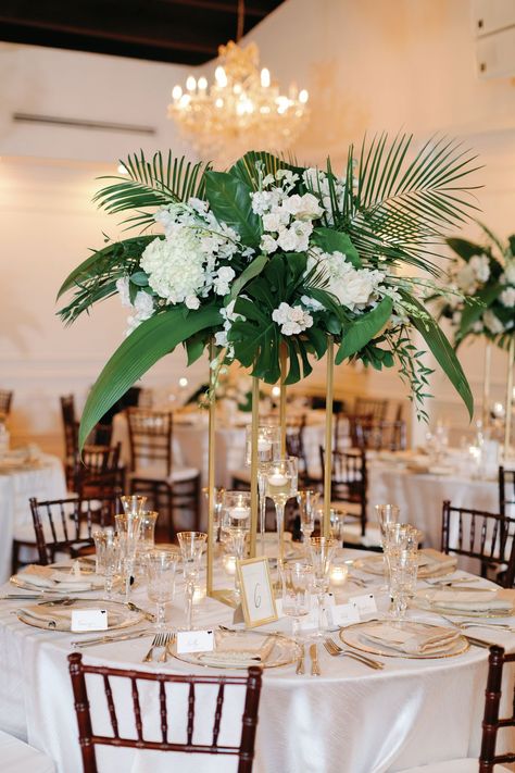 Tall Centerpiece Wedding, Beach Wedding Centerpieces Flowers, Wedding Centerpieces Flowers, Tropical Wedding Centerpieces, Ocean Wedding Theme, Tall Centerpiece, Tropical Flower Arrangements, Elegant Wedding Centerpiece, Beach Wedding Centerpieces