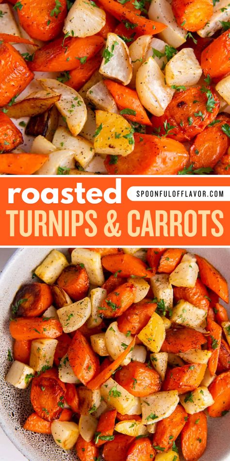 Add this roasted turnips and carrots recipe to your Christmas dinner recipes! These two delicious vegetables are seasoned and roasted until tender. It is so easy. You will love this carrots and turnips recipe for sure. Pair this easy Christmas side dish with any protein! Turnips And Carrots, Turnips Recipe, Easy Vegetable Side Dish, Baked Boneless Chicken Thighs, Vegetable Recipes Dinner, Christmas Side Dish, Broccoli Recipes Side Dish, Roasted Turnips, Turnip Recipes