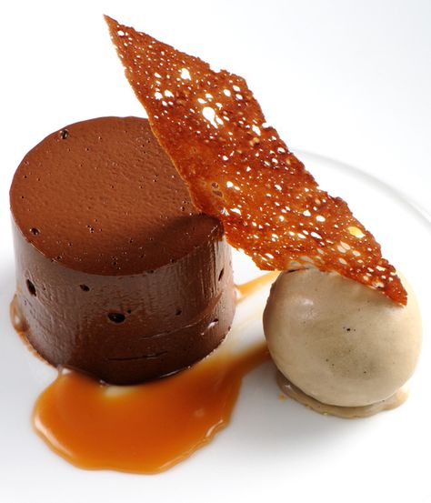 Dark Chocolate delice Fine Desserts, Coffee Ice Cream Recipe, Plated Dessert, Great British Chefs, Coffee Ice, French Dessert, Winter Desserts, Coffee Ice Cream, Fancy Desserts