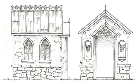 In preparation for the upcoming build I'm been sketching out various plans and think I'm come up with my design. I traced over the framework diagrams in the plans so the underlying structure will be the same but I'll detail it differently. I've got a small yard so I only plan on doing the front and one side with 1/2 of the roof - only what will be visible. I'll then cover the back with black fabric so you can't see through it. Here is a sketch of my design. Looking forward to gett