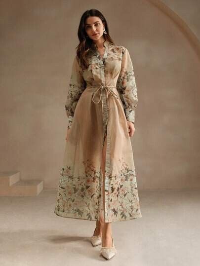 Anewsta Women's Floral Placed Print Chiffon Dress, French Style French Fashion Women, Dress French Style, French Women Style, Print Chiffon Dress, Fabric Floral, Women Maxi, Floor Length Dresses, Women Long Dresses, Print Chiffon