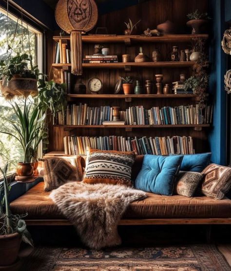 glowtinggg Blue Library Aesthetic, Blue Library, Inner Sanctum, Art Studio Room, Office Background, Library Aesthetic, Deco Boheme, Studio Room, Boho House