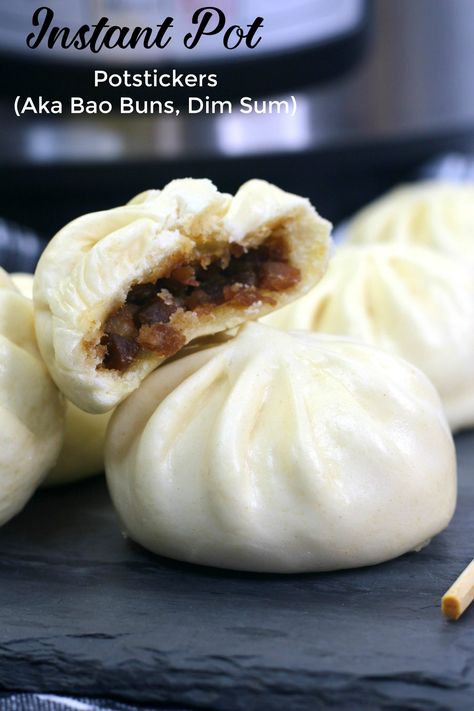 Steamed Buns Instant Pot, Easy Dim Sum Recipes, Steam Buns Recipe Easy, Asian Buns, Steam Buns Recipe, Instant Pot Steam, Potstickers Recipe, Dim Sum Recipes, Steamed Dumplings