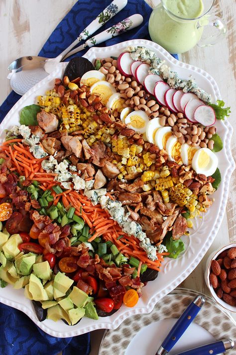 A stunning and satisfying salad recipe that's ready in a flash, Barbecue Chicken Cobb Salad is amazing enough for entertaining and super easy to make. | @The Suburban Soapbox Ranch Chicken Salad Recipe, Baked Bbq Chicken Thighs, Chicken Cobb Salad, Oven Baked Bbq Chicken, Best Salads Ever, Avocado Ranch Dressing, Avocado Ranch, Baked Bbq Chicken, Satisfying Salads