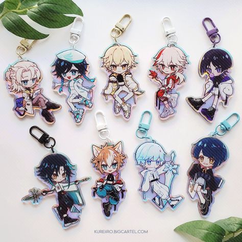 Acrylic Keychain Ideas Anime, Acrylic Charms Anime, Chibi Acrylic Charms, Genshin Charms, Cute Keychain Ideas, Anime Keychains, Anime Charms, Anime Keychain, Beaded Jewelry Pattern