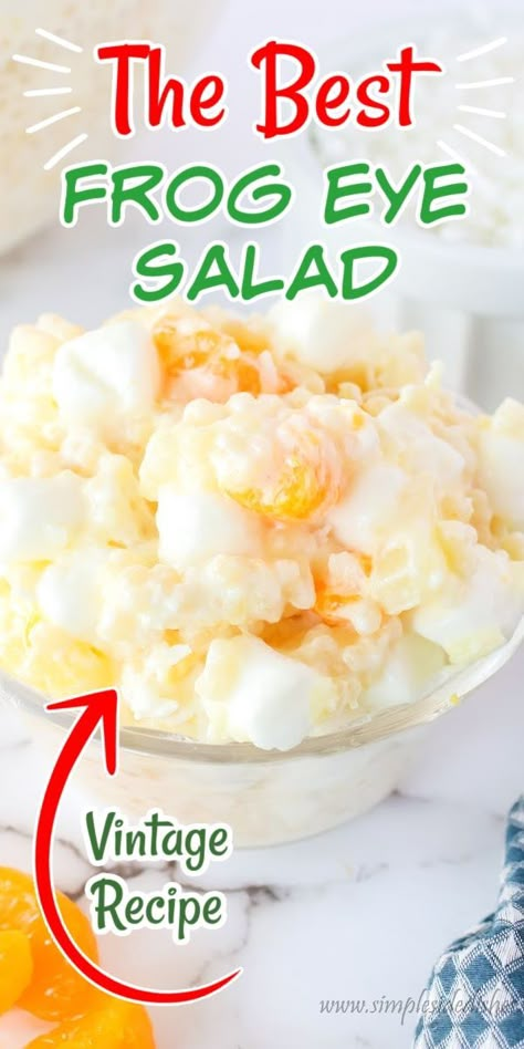 If you are looking for the perfect easy frog eye salad recipe, you will love this version of the classic sweet side dish. #numstheword #salad #sidedish #classic #tasty Frog Eye Salad Recipe, Frog Eye Salad, Jello Dessert Recipes, Homemade Custard, Frog Eye, Fluff Desserts, Jello Desserts, Easy Summer Desserts, Jello Recipes