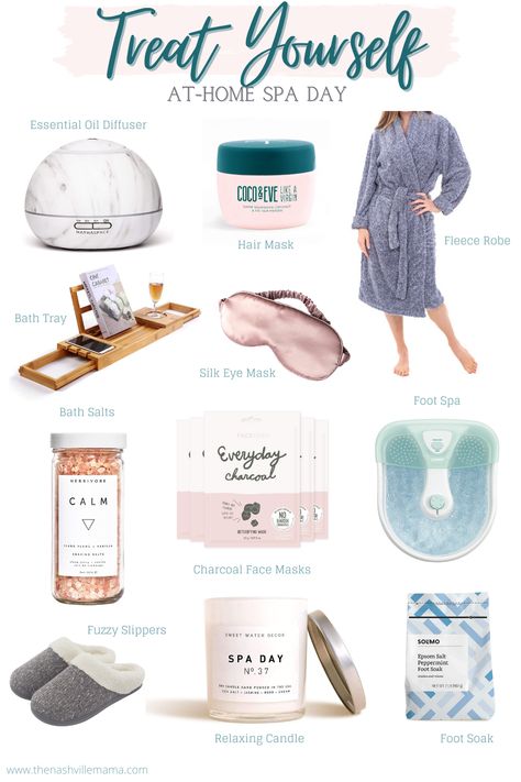 Budget friendly items for the perfect at home spa day! #spaday #aromatherapy #spa #relax #relaxation Spa Essentials List, Perfect Spa Day At Home, Diy Home Spa Ideas, Home Spa Ideas Decor, Diy Spa At Home, Selfcare At Home, Perfect Day Ideas, Home Spa Products, Spa Products Packaging