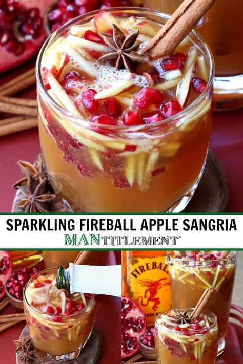 Fireball Whiskey Drinks, Sparkling Apple Cider Sangria, Fireball Drinks, Fall Sangria Recipes, Sparkling Apple Cider, Christmas Drinks Alcohol Recipes, Apple Sangria, Cider Sangria, Apple Cider Sangria