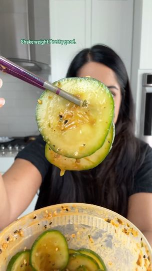 15K views · 5.9K reactions | MAKIN A WHOLE CUCUMBER LIKE @logansfewd 🥒  This is the peanut sauce & I really loved this sauce 🔥🔥 I love cucumbers so I will be here trying all the combos.  Also mandolins are scary 😂  Sauce: tbs peanut butter, rice wine vinegar, soy sauce, salt, seasame oil, sesame seeds, chili oil crunch.   #cucumbers #cucumber🥒 #peanutsauce #cucumbersalad | Samiya Jakubowicz | socialsami · Original audio Chili Oil Crunch, I Will Be Here, Butter Rice, Protein Recipes, Rice Wine Vinegar, Chili Oil, Wine Vinegar, Rice Wine, Peanut Sauce