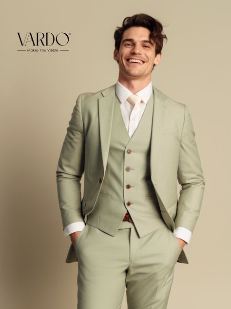 Sage Green Suit For Man Green Groom Suit, Men Tailored Suit, Green Suit Men, Green Tuxedo, Designer Suits For Men, Flower Meanings, The Rising Sun, Green Suit, Party Kleidung