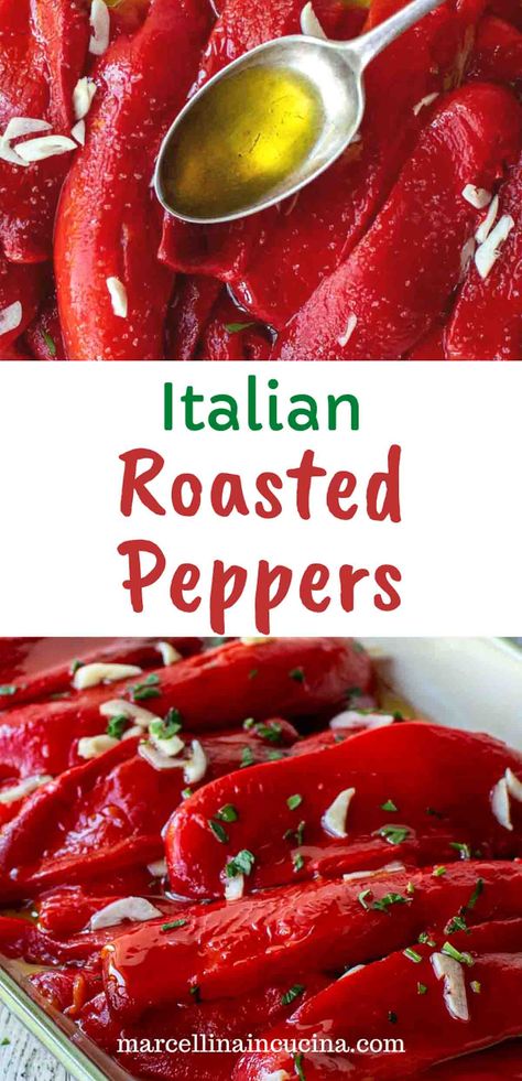 Italian Roasted Peppers in the oven are so easy to make at home with the natural sweetness and flavor of peppers being intensified and deepened during roasting. #ItalianRoastedPeppers #RoastedPeppers #Italian Peppers Carmen Italian Sweet Pepper Recipes, Roasted Peppers Oven, Italian Roasted Peppers, Italian Peppers, Nonna Pia, Cooking Peppers, Sweet Pepper Recipes, Pepper Recipes, Italian Roast