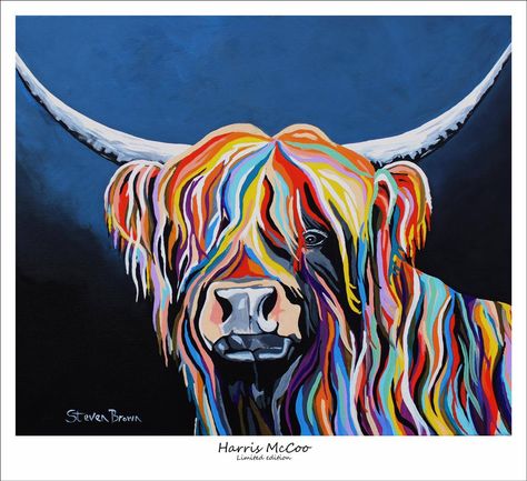 Harris McCoo - Limited Edition Print Oversized Prints, Steven Brown Art, Highland Cow Painting, Highland Cow Art, Printed Wall Art, Cow Canvas, Oversized Art, Cow Painting, Brown Art