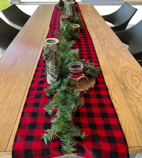 Table runner lumberjack Lumberjack Christmas Decor, Lumberjack Christmas Party, Lumberjack Christmas, Lumberjack Baby Shower Food, Lumberjack Baby Shower Cake, Lumberjack Baby Shower Theme, Flannel Party, Lumberjack Baby, Lumberjack Baby Shower