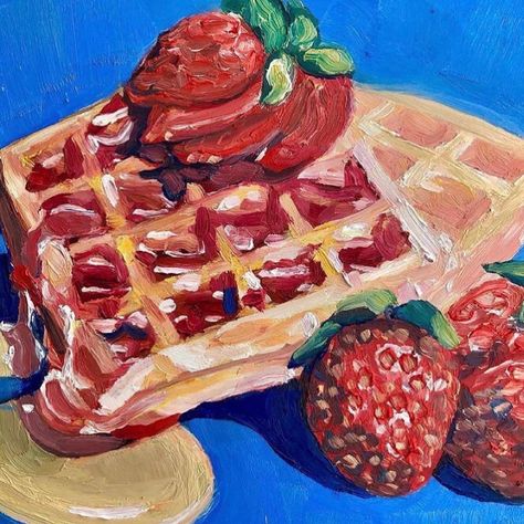 Waffles Painting, Waffle Painting, Lol Painting, Breakfast Art, Breakfast Waffles, Mini Canvas Art, Mini Canvas, Drawing Challenge, Still Life Painting