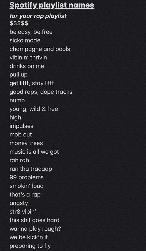 Hype Spotify Playlist Names, Description For Playlist Spotify, Descriptions For Spotify Playlist, Spotify Playlist Names Grunge, Spofity Playlist Name Ideas, Aesthetic Rap, Names Aesthetic, Spotify Playlist Names, Rap Music Playlist