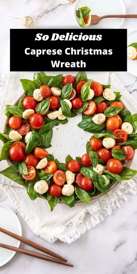 My Caprese Christmas Wreath is the ideal addition to your festive table. Not only is it a delicious and popular salad, but it makes an attractive table centrepiece. Enjoy it as an appetiser or serve it as a side dish; it is the ideal companion to hot or cold dishes, meat, fish or poultry. #capresechristmaswreath #capresewreath #ediblechristmaswreath #capresesaladrecipes #capresesalad #cravecookconsume #itsnotcomplicatedrecipes Christmas Wreath Recipe, Caprese Christmas, Caprese Wreath, Wreath Recipe, Christmas Salad Recipes, Ensalada Caprese, Christmas Salads, Christmas Recipes Appetizers, Italian Christmas