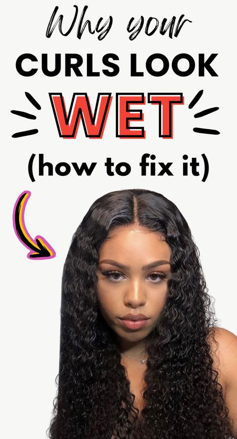 Learn why my curls look wet + how to fix it. Why your curls look wet, why my curls look stringy, how to fix stringy hair. hair care, how to care for wet curls, caring for wet curls, wet hair fix, why do my curls always look wet, why does my curly hair look wet. How To Keep Curls From Frizzing, Stringy Hair, Wet Curls, Hair Questions, Hair Fixing, Hair Tips, Wet Hair, Damaged Hair, Fix It