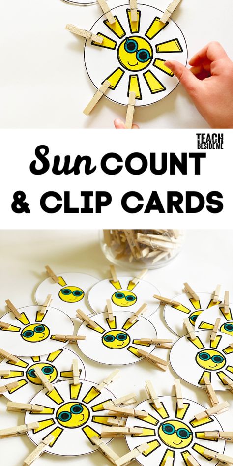 Preschool and kindergarten sun themed math activity! #summer #sun #math #counting #preschool #kindergarten Counting Preschool, Weather Activities Preschool, Math Activities For Toddlers, Summer Math Activities, Sun Activity, Seasons Preschool, Summer Preschool Activities, Preschool Weather, Sun Crafts