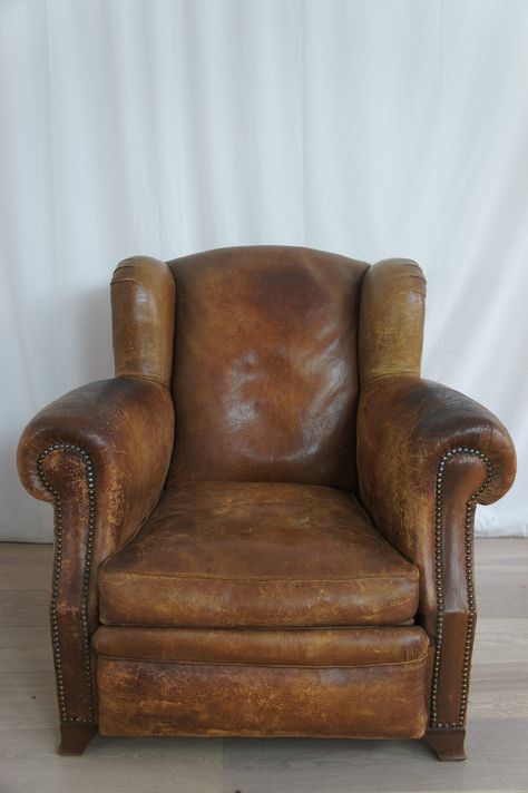 French Wing Backed Leather Armchair Leather Armchair Living Room, Chocolate Brown Sofa, Brown Leather Armchair, Reclining Office Chair, Victorian Terrace House, Vintage Doors, Vintage Industrial Furniture, Cottage Living Rooms, Old Chairs