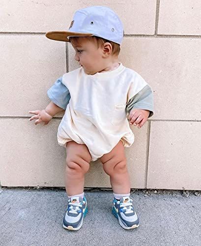 Twopumpkin Baby Bubble Romper Newborn Boy Girl Oversized Color Block Short Sleeve Onesie Summer Clothes Cute Outfits (Pocket Blue Brown,12-18 Months) Bubble Clothes, Baby Bubble Romper, Baby Bubble, Clothes Cute, Boy Onesie, Bubble Romper, Niece And Nephew, Newborn Boy, Summer Clothes