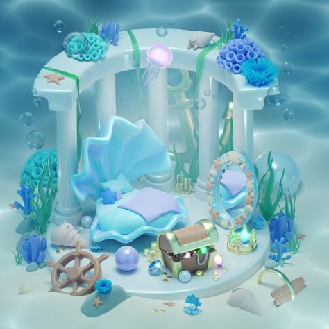 a mermaid's retreat 🐚 . . this one was a lot of fun and got to experiment with some new modifiers and texturing! we reached 200+… | Instagram Fish Perspective, Sea Kids Room, Mermaid House, Ocean Games, Mermaid Underwater, Mermaid Island, Beach Room Decor, Underwater House, Cool Fish Tanks