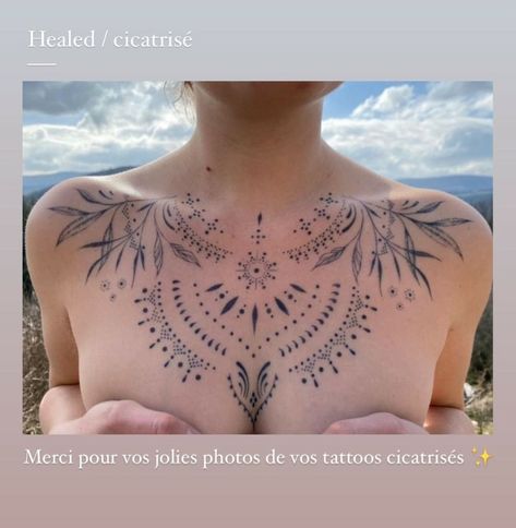 Large Womens Back Tattoo, Women Upper Chest Tattoo, Chest Tattoo Female Mandala, Boho Chest Tattoo, Geometric Chest Tattoo Female, Ornamental Tattoo Chest Women, Elegant Chest Tattoo Female, Witchy Chest Tattoos For Women, Ornamental Tattoo Design Chest