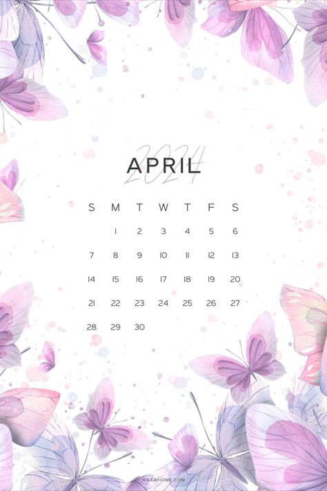 aesthetic April 2024 calendar free printable cute bullet journal planner template featuring pink and purple butterflies image Aesthetic Bullet Journal, Bullet Journal Monthly, Calendar Design Template, Planner Setup, Sticker Organization, Floral Cards Design, Cute Calendar, Diy Journal Books, Planner Organiser