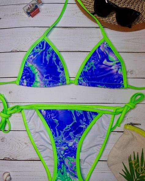 Neon Colored Blue & Green Fluorescent Bikini Triangle 2 Piece Set Side Ties Available In sizes S, M, L #swimwear #womensswimwear #bikinis #summerstyle #summer #swimwears #bathingsuits #bathingsuitseason #tankinis #coconutgirlaesthetic #beachgirl #bathingsuitseason #neoncolors #neon #green #blue #2pieceset #2piecesets #neongreen #neonblueaesthetic Neon Color, Neon Colors, Handmade Fashion, 2 Piece Set, Beach Girl, Blue Aesthetic, Fashion Wear, Neon Green, Womens Swimwear