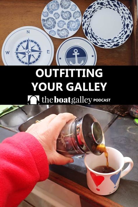 Where do you start in outfitting the galley on your new boat? It's a kitchen, but different . . . tips to help you select the best gear. Sailboat Life, Boat Organization, Boat Upgrades, Gifts For Boat Owners, Liveaboard Sailboat, Sailing Life, Liveaboard Boats, Boat Living, Boat Interior Design