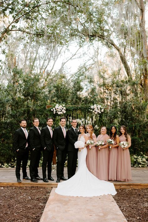 Black White Dusty Rose Wedding, Black Suits Pink Dresses Wedding, Groom Blush Wedding, Dusty Rose Bridesmaids And Groomsmen, Blush Bridal Party Groomsmen, Dusty Rose Bridesmaid Dress Groomsmen, Pink Bridesmaid Dresses And Black Suits, Dusty Pink Bridesmaid Dresses And Groomsmen, Black Suit Bridal Party