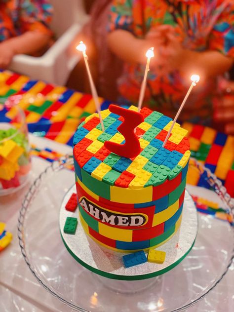 Lego Desserts, Lego Cakes For Boys, Lego Pasta, Lego Themed Cake, Lego Birthday Cake, Cookie Recipe Video, Pasta Cake, Baby Boy 1st Birthday Party, 3rd Birthday Cakes