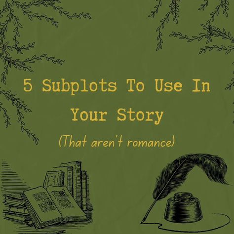 If you're looking to add some depth to your story, but don't want to cop out to a classic romance trope, here are some ideas of subplots to use in your project! Most recently, I've been experimenting with how the story changes by rewriting the main plot with different side characters perceiving themselves as the main character. Think of the biblical Judas, or even Cato from the Hunger Games as an example. What subplots have you used or read recently? What would you add to the list? #writin... Problems For Stories, Subplots Ideas, Sub Plot Ideas, Subplot Ideas, Romance Plot Ideas, Story Plot Ideas, Plot Ideas, Ship Dynamics, Roleplay Ideas