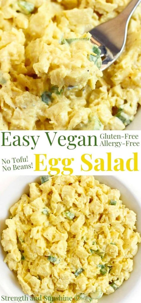 Vegan Egg Salad | Strength and Sunshine | The best Vegan Egg Salad recipe! This eggless egg salad is made without tofu or chickpeas. It's healthy, low-carb, and naturally gluten-free and allergy-free. Rich and creamy with that same eggy taste you love, but 100% plant-based! Meal prep a batch and use it as a quick and easy sandwich filling, toast, or salad topping for lunch or breakfast throughout the week! Vegan Egg Salad Recipe, Vegan Egg Salad, Egg Salad Sandwich, Weekend Lunch, Vegan Egg, Resep Salad, Best Meal Prep, Egg Salad Sandwiches, Egg Salad Recipe