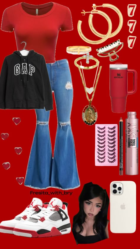 Red Jordan 4s fit!#fresitaoutfit #latinaoutfit #beauty #outfitinspo #red Cute Mexican Outfits, Teen Outfits For School, Clothes For Middle School, Latina Fits, Latina Clothes, Mexican Outfits, Hispanic Aesthetic, Every Day Outfits, Clothes School