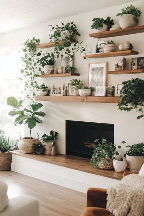 🔥 Ignite Your Space: 18 Fireplace Built-Ins to Love! ❤️ - Fireplace Bookshelf Ideas, Fireplace With Chairs On Each Side, Floating Shelf Beside Fireplace, Fireplace Ledge Decor, Scandi Fireplace Ideas, Shelves Above Fireplace, Shelf Next To Fireplace, Fireplace With Seating Ledge, Fireplace With Floating Shelves On Sides