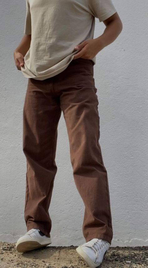 Corteroid Pants Outfit Men, Men’s Brown Jeans Outfit, Brown Pants Mens Outfits, Brown Pants Fit Men, Outfits With Brown Pants Men, Men Courdoroy Pants Outfit, Neutral Aesthetic Outfits Men, Brown Pants Outfit Aesthetic Men, Brown Pant Outfits Men