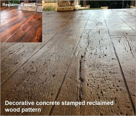 Concrete Floors Look Like Wood, Stamped Concrete That Looks Like Wood, Wood Stamped Concrete Interior Floors, Concrete Wood Stamp, Concrete Stamping Patterns, Scored Concrete Floors, Cement Floor Diy, Stamped Concrete Floors, Wood Grain Concrete