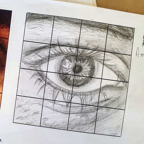 Drawing Using Grid Method, Grid Drawings Ideas, Drawing Grid Ideas, Grid Drawing Practice Worksheet, Grid Drawing Practice, Grid Drawing Reference, Drawing In Class Sketch, Grid Painting Ideas, Drawing With Grid Lines