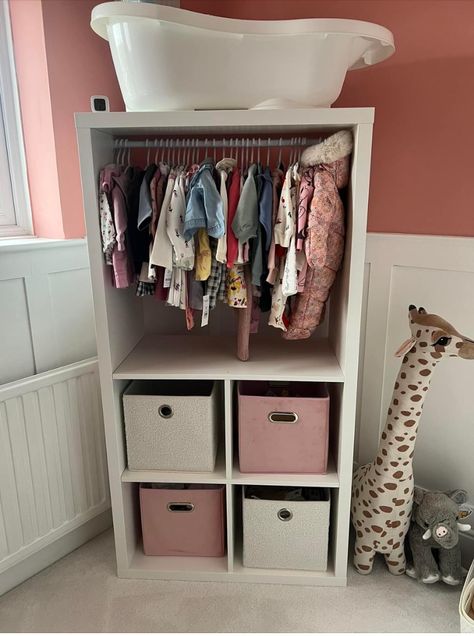 Ikea Kallax Nursery, Ikea Kids Wardrobe, Kallax Kids Room, Home Storage Hacks, Kallax Unit, Ikea Wardrobe Hack, Ikea Craft Room, Ikea Nursery, Baby Wardrobe