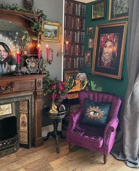 Purple Room, Dark Boho, Room Vibes, Moody Bedroom, Dark Home Decor, Maximalist Decor, Witch Decor, Room Redo, Maximalism