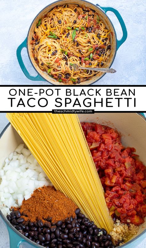 Easy Vegetarian Mexican Recipes, Spaghetti Recipe Vegetarian, Fibre Recipes, Taco Spaghetti Recipe, Black Bean Recipe, Vegetarian Taco, Easy Potluck, Meals Without Meat, Taco Spaghetti