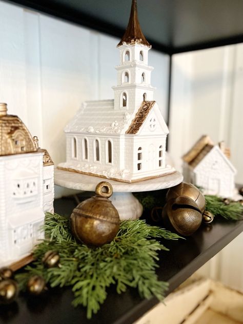 Modern Christmas Village Houses, Christmas Decor Village, Farmhouse Christmas Village, Modern Christmas Village Display, Christmas Thrift, Christmas Village Makeover, Christmas Houses Village, Painted Christmas Village Houses, Diy Modern Christmas Decor