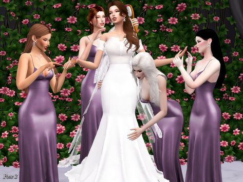 Sims 4 Wedding Dress, Los Sims 4 Mods, Bridesmaid Poses, Black And White Wedding Theme, Play Sims 4, Sims 4 Cc Makeup, White Wedding Theme, Wedding Dress With Veil, Sims Hair