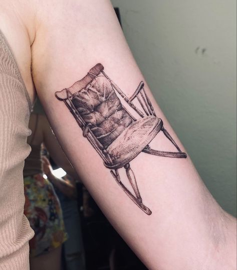 Rocking chair tattoo Rocking Chair Tattoo Design, Rocking Chair Tattoo, Chair Tattoo, Flower Tattoos, Rocking Chair, Geometric Tattoo, Rocker, Tatting, Tattoo Ideas