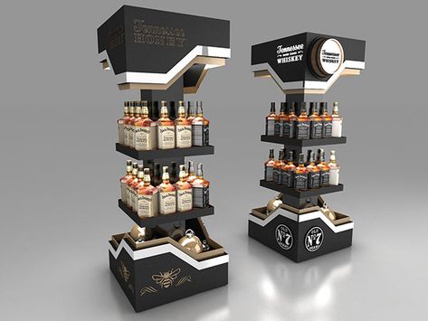 Jack Daneils Display Bottles Display Ideas, Glorifier Display Design, Display Stand Design Ideas, Floor Display Design, Bottle Stand Display, Product Display Ideas, Whiskey Display, Fragrance Display, Pop Up Display