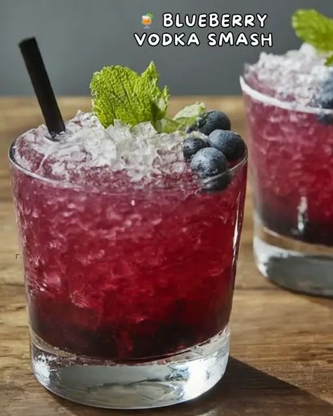 Blueberry Vodka Smash, Tito’s Blueberry Vodka Cocktail, Blueberry Vodka Smash Cocktail, Blueberry Mint Cocktail, Blueberry Smash Cocktail, 4 Of July Cocktails, Drinks With Blueberries, Vodka Mint Cocktail, Summer Cocktails With Vodka