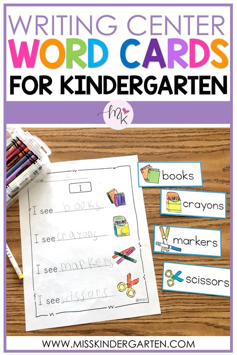 Are you looking to setup a writing center in your kindergarten classroom? These ideas and activities are perfect for center time. These sight word cards and printables can be used throughout the beginning of the year, winter, spring, and summer months. Kindergarten Writing Center Setup Ideas, Kindergarten Writing Center Setup, Journal Writing Kindergarten, Writing Center Kindergarten Free, Writing Center Signs Free Printable, Kindergarten Write The Room, Kindergarten Writing Center, Children Writing, Writing Center Kindergarten