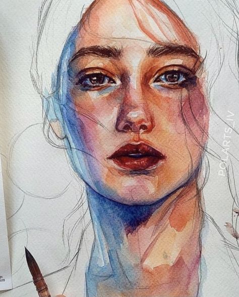 Watercolor Art Face, Watercolor Face, Watercolor Portrait Painting, Watercolor Paintings For Beginners, Watercolour Inspiration, Cat Air, Portrait Sketches, Art Inspiration Painting, Art Drawings Sketches Simple