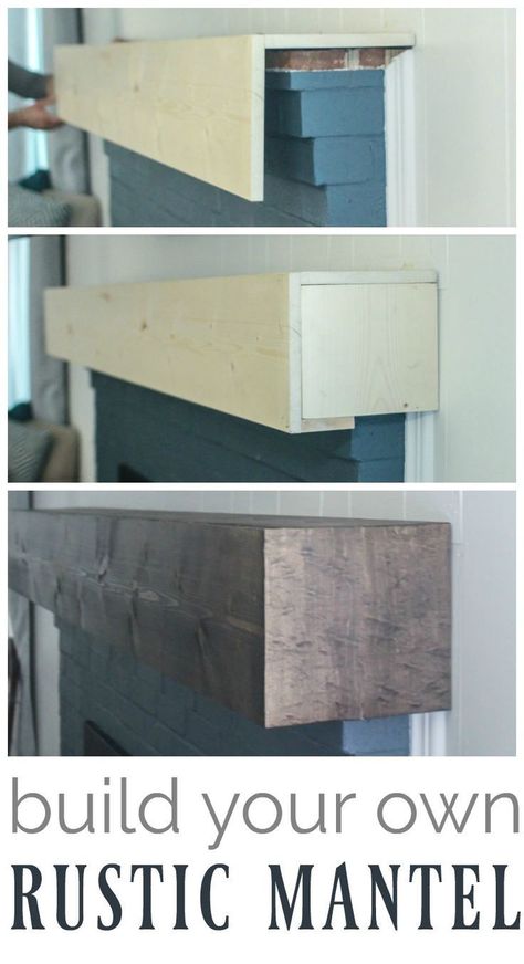 Learn how to build a simple diy fireplace mantel. This rustic fireplace mantel has the charm of reclaimed wood but is inexpensive and easy to make. Resurfacing Fireplace, Simple Diy Fireplace, Rustic Fireplace Mantel, Fireplace Brick, Stove Ideas, Diy Fireplace Mantel, Fireplace Redo, Rustic Fireplace Mantels, Rustic Fireplace